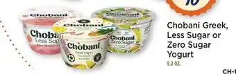 Heinen's Chobani Greek, Less Sugar or Zero Sugar Yogurt offer