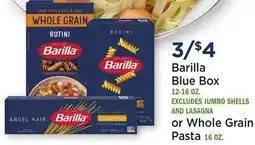Heinen's Barilla Blue Box 12-16 OZ. or Whole Grain Pasta 16 OZ offer