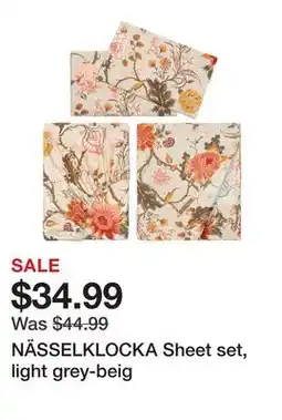 Ikea NÄSSELKLOCKA Sheet set, light grey-beig offer