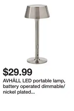 Ikea AVHĂ…LL LED portable lamp, battery operated dimmable/nickel plated outdoor offer