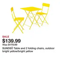Ikea SUNDSĂ– Table and 2 folding chairs, outdoor bright yellow/bright yellow offer
