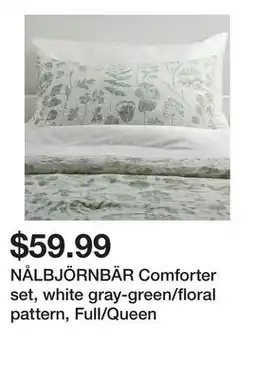 Ikea NÅLBJÖRNBÄR Comforter set, white gray-green/floral pattern, Full/Queen offer