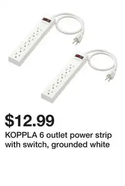 Ikea KOPPLA 6 outlet power strip with switch, grounded white offer