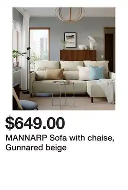 Ikea MANNARP Sofa with chaise, Gunnared beige offer