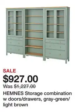 Ikea HEMNES Storage combination w doors/drawers, gray-green/light brown offer