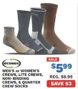Big 5 Men's or women's crews, lite crews, non-binding crews, & quarter crew socks offer
