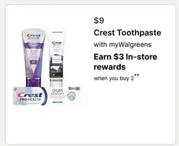 Walgreens Crest Toothpaste offer