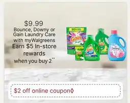 Walgreens Bounce, Downy or Gain Laundry Care offer