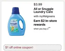 Walgreens All or Snuggle Laundry Care offer
