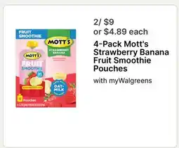 Walgreens 4-Pack Mott's Strawberry Banana Fruit Smoothie Pouches offer