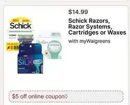 Walgreens Schick Razors, Razor Systems, Cartridges or Waxes offer