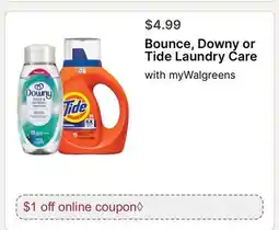 Walgreens Bounce, Downy or Tide Laundry Care offer