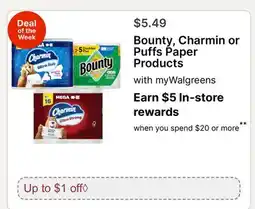 Walgreens Bounty, Charmin or Puffs Paper Products offer