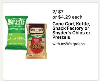 Walgreens Cape Cod, Kettle, Snack Factory or Snyder's Chips or Pretzels offer
