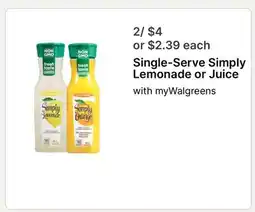 Walgreens Single-Serve Simply Lemonade or Juice offer