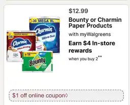 Walgreens Bounty or Charmin Paper Products offer