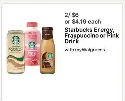Walgreens Starbucks Energy, Frappuccino or Pink Drink offer