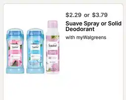 Walgreens Suave Spray or Solid Deodorant offer