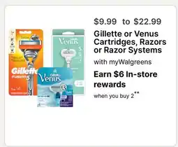 Walgreens Gillette or Venus Cartridges, Razors or Razor Systems offer