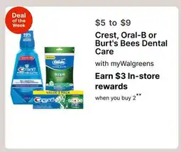 Walgreens Crest, Oral-B or Burt's Bees Dental Care offer