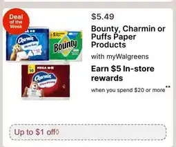 Walgreens Bounty, Charmin or Puffs Paper Products offer