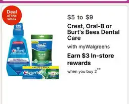 Walgreens Crest, Oral-B or Burt's Bees Dental Care offer