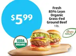 Aldi Fresh 85% Lean Organic Grass-Fed Ground Beef offer