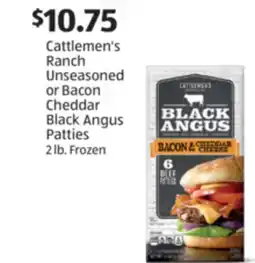 Aldi Cattlemen's Ranch Unseasoned or Bacon Cheddar Black Angus Patties offer