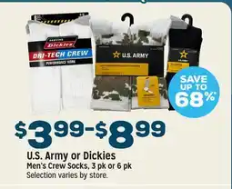 Grocery Outlet U.S Army or Dickies Men's Crew Socks, 3 pk or 6 pk offer