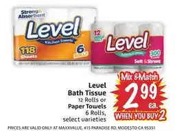 Foodmaxx Level Bath Tissue 12 Rolls or Paper Towels 6 Rolls offer