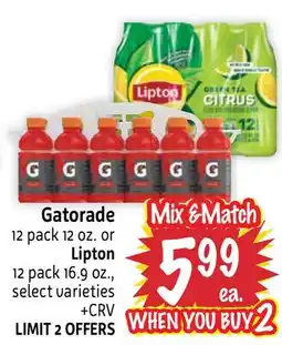 Foodmaxx Gatorade 12 pack 12 oz. or Lipton 12 pack 16.9 oz offer