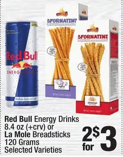 Super King Markets Red Bull Energy Drinks 8.4 oz or La Mole Breadsticks 120 Grams offer