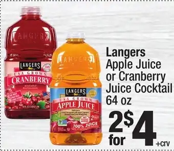 Super King Markets Langers Apple Juice or Cranberry Juice Cocktail offer