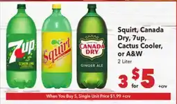 Vallarta Supermarkets Squirt, Canada Dry, 7up, Cactus Cooler, or A&W offer