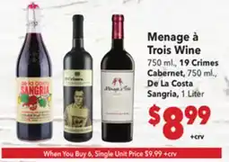 Vallarta Supermarkets Menage à Trois Wine offer
