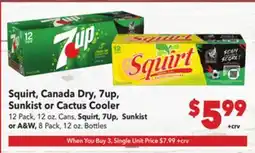 Vallarta Supermarkets Squirt, Canada Dry, 7up, Sunkist or Cactus Cooler offer