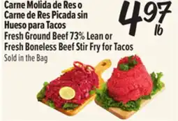 El Super Fresh Fresh Ground Beef 73% Lean or Fresh Boneless Beef Stir Fry for Tacos offer