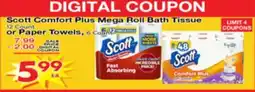 Superior Grocers Scott Comfort Plus Mega Roll Bath Tissue 12 Counts or Paper Towels 6 Counts offer