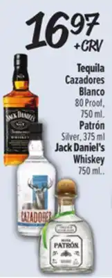 El Super Tequila Cazadores Blanco 80 Proof, 750 mL Patrón Silver, 375 mL Jack Daniel's Whiskey 750 mL offer