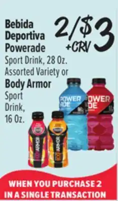 El Super Powerade Sport Drink, 28 Oz. Assorted Variety or Body Armor Sport Drink, 16 Oz offer