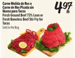 El Super Fresh Ground Beef 73% Lean or Fresh Boneless Beef Stir Fry forTacos offer