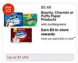 Walgreens Bounty, Charmin or Puffs Paper Products offer