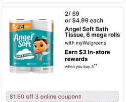 Walgreens Angel Soft Bath Tissue, 6 mega rolls offer