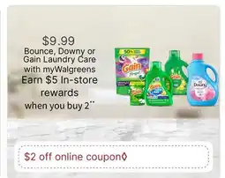 Walgreens Bounce, Downy or Gain Laundry Care offer
