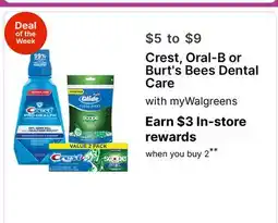 Walgreens Crest, Oral-B or Burt's Bees Dental Care offer