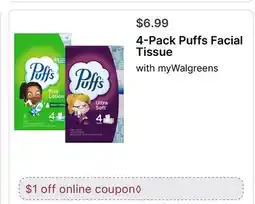 Walgreens 4-Pack Puffs Facial Tissue offer