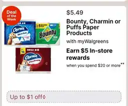 Walgreens Bounty, Charmin or Puffs Paper Products offer