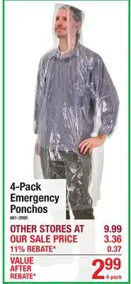 Menards 4-Pack Emergency Ponchos offer
