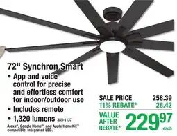 Menards 72 Synchron Smart Ceiling fan offer