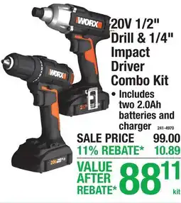 Menards WORX 20V 1/2 Drill & 1/4 Impact Driver Combo Kit offer